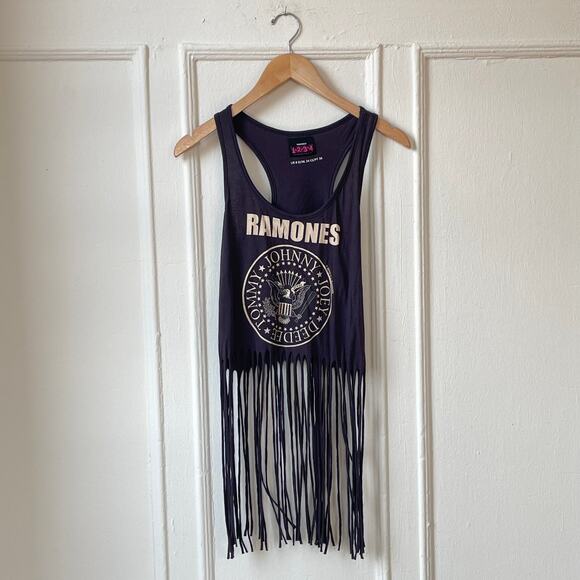 Y2K 1234 Fringe RAMONES Deconstructed Band Tee Racer Back 2012 Tank Top PUNK - Picture 7 of 10
